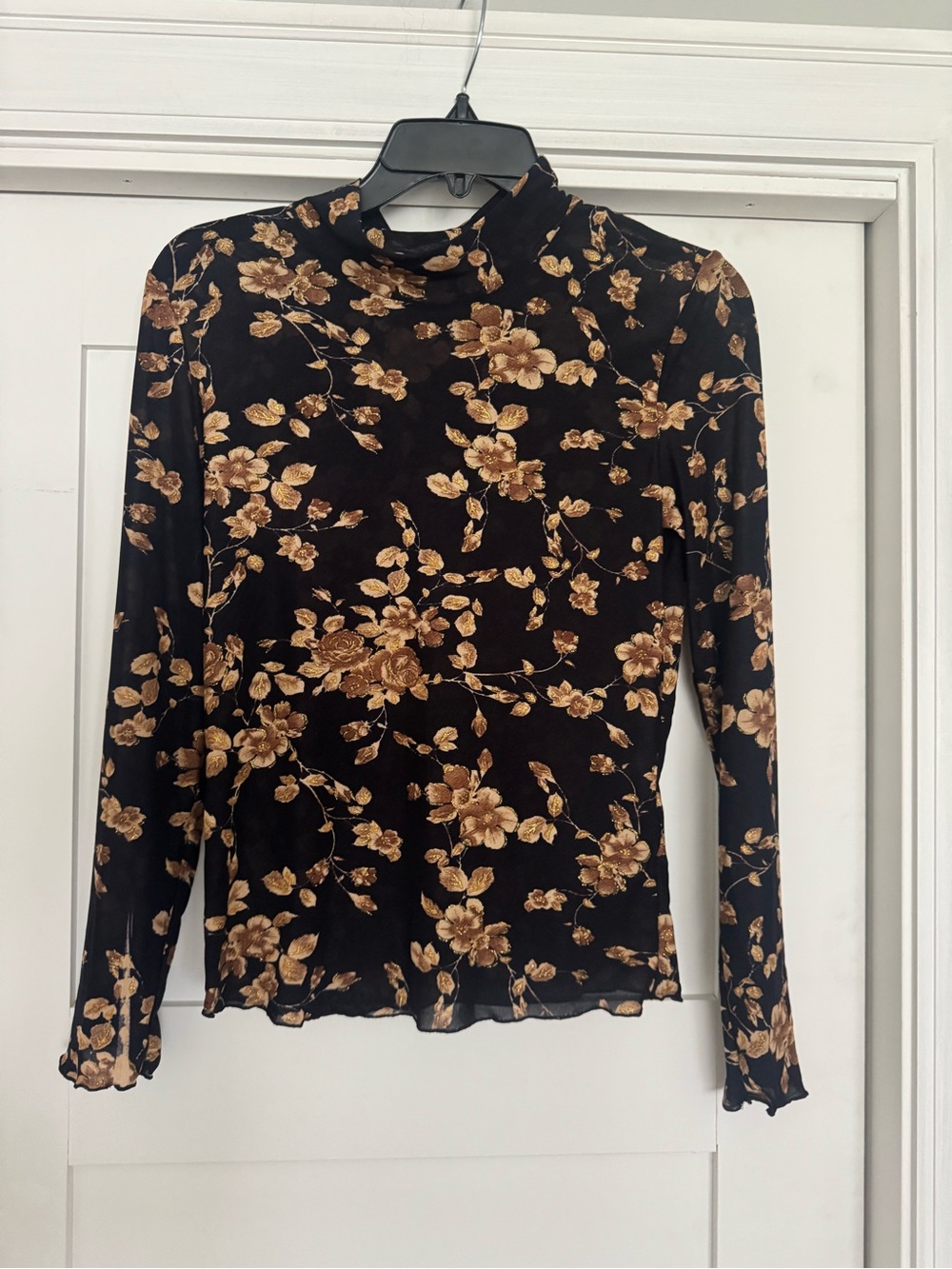 Heartloom Women's Black Floral Long-Sleeve Mock Neck Top